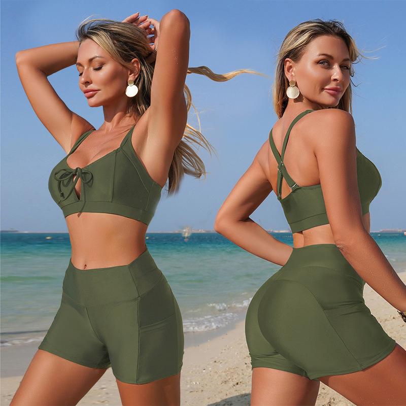 Swimwear women's new split swimsuit ready stock bikini with pocket swimwear
