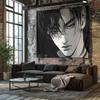 Black and White Anime Style Male Figure Wall Hanging  Unique Personality Wall Decorative Tapestry