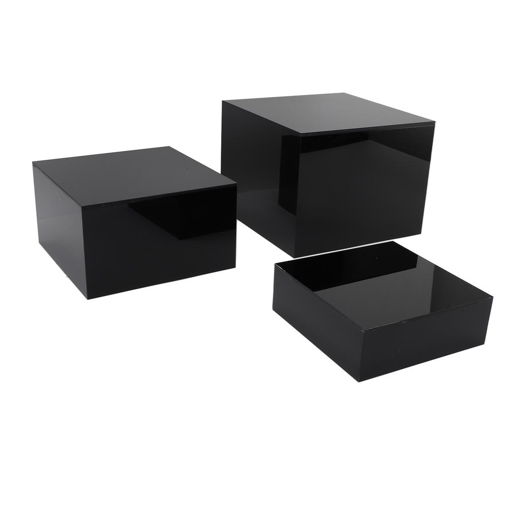 3 Stück Acryl Erhöhungen Displayständer Kubisch Ineinander steckbar für Desserttisch Buffet-Tische Essen Schwarz