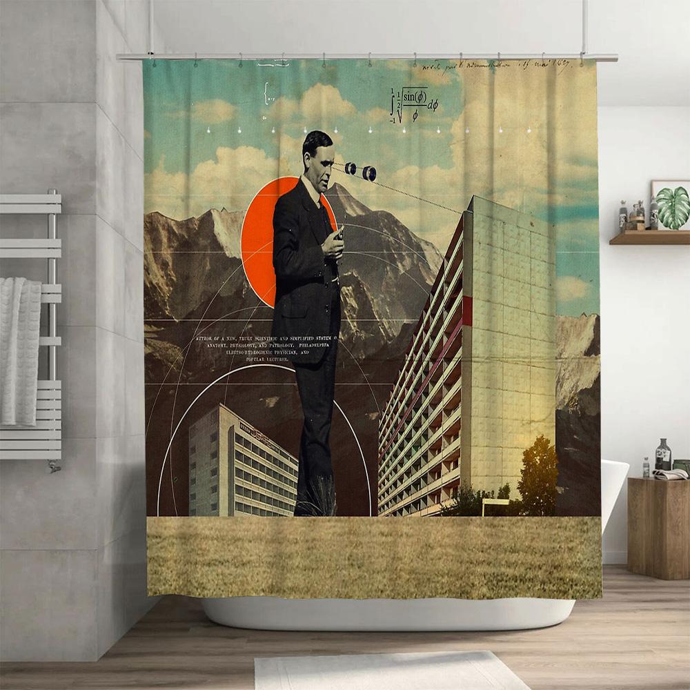 Modern Architecture Shower Curtain Abstract Cityscape Backdrop Minimalist Hotel Home Decor Washable Bathroom Fabric Art