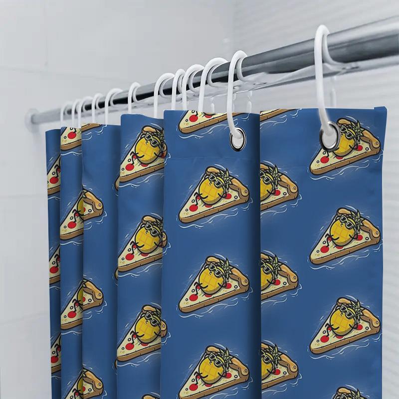 Pizza Shower Curtain Funny Kitchen Decor Bathroom Set Waterproof Novelty Home Decor Anime Japanese Kawaii Aesthetic Wall Art Gif