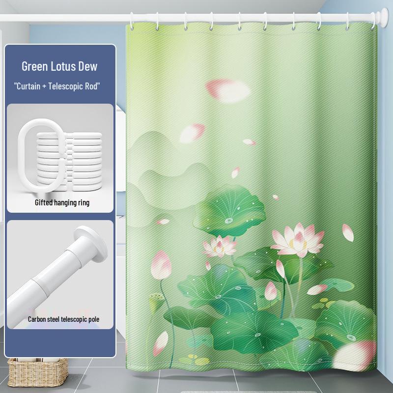 High-End Minimalist Floral Shower Curtain Set: Lazy-Style, Thickened, Waterproof, Mildew & Wrinkle Resistant.