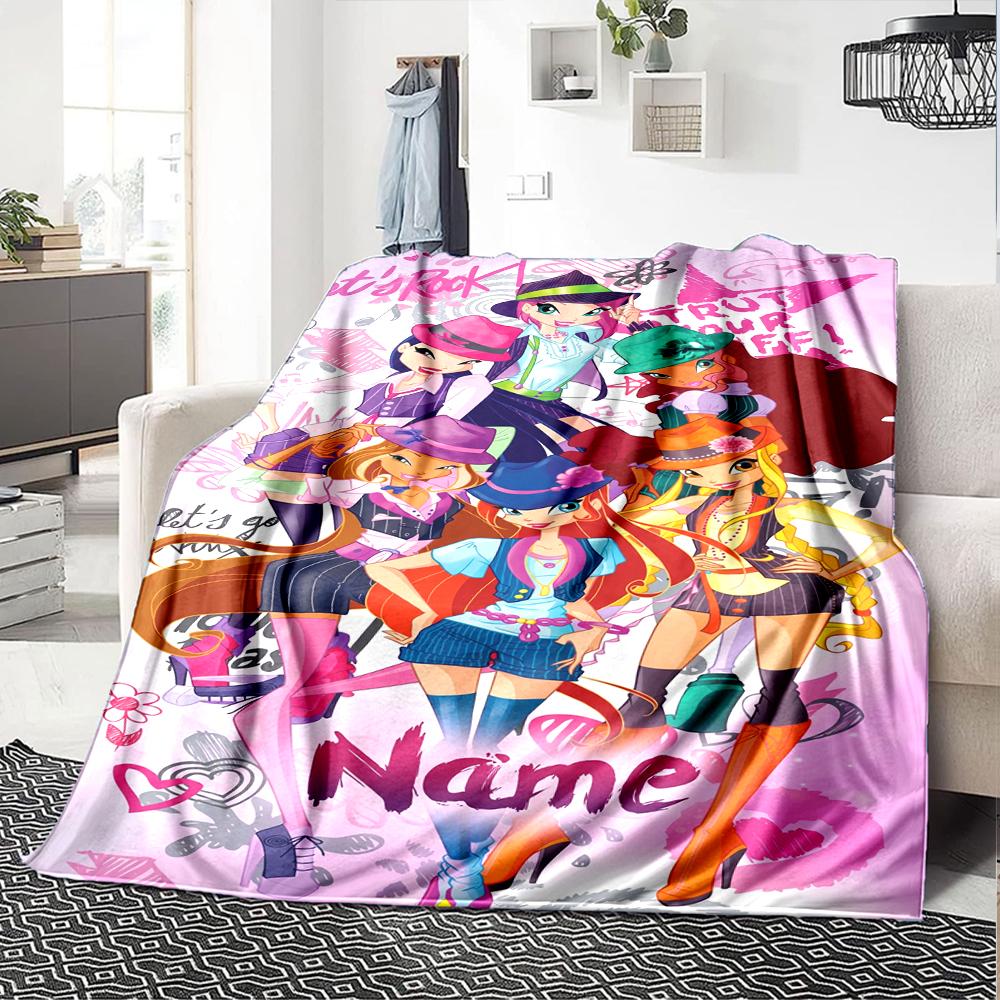 Custom Name Winx Club Theme Printed Blanket Perfect For Couch Bed Travel Outdoor Use Machine Washable Cozy Durable