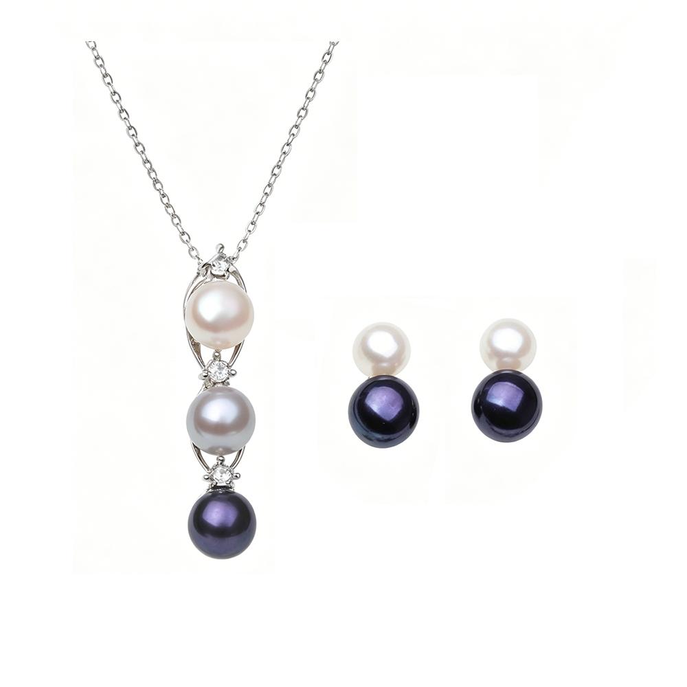 Real Natural Pearl Necklace And Earring Set Woman,Luxury 925 Silver Pearl Jewelry Set Wife Mother Birthday Gift White Black