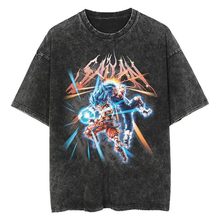 Vegeta Galick Gun Vintage T-shirt Washed Oversized DRAGON BALL Anime Tee Men Women Street Hip Hop Y2k Harajuku Female Male Clothing
