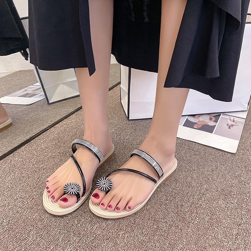 

Лето 2024 г., женские тапочки большого размера с комплектным носком, модная верхняя одежда, пляжные повседневные женские сандалии на плоской подошве со стразами, Zapatos Mujer