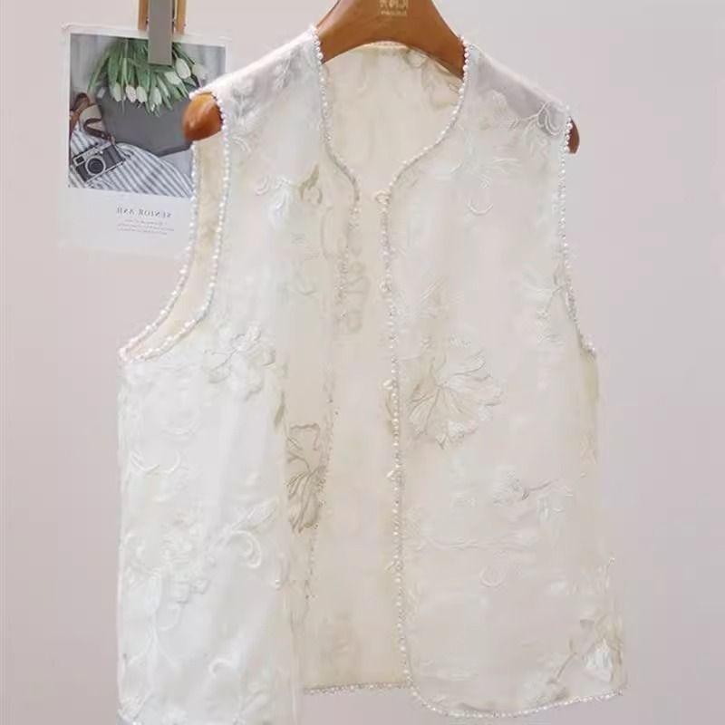 Sleeveless top vest women's summer 2025 temperament embroidered thin summer vest
