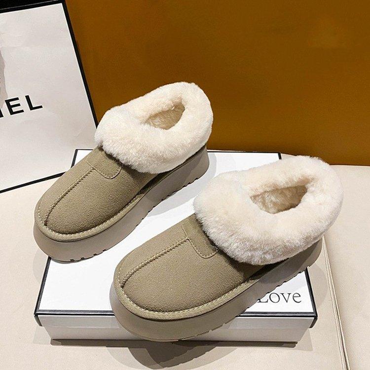 Thick-soled Snow Boots Women's Velvet Thickened Warm Winter Women's Shoes 2025 New Fluffy Shoes Bread Shoes Low-top Cotton Shoes