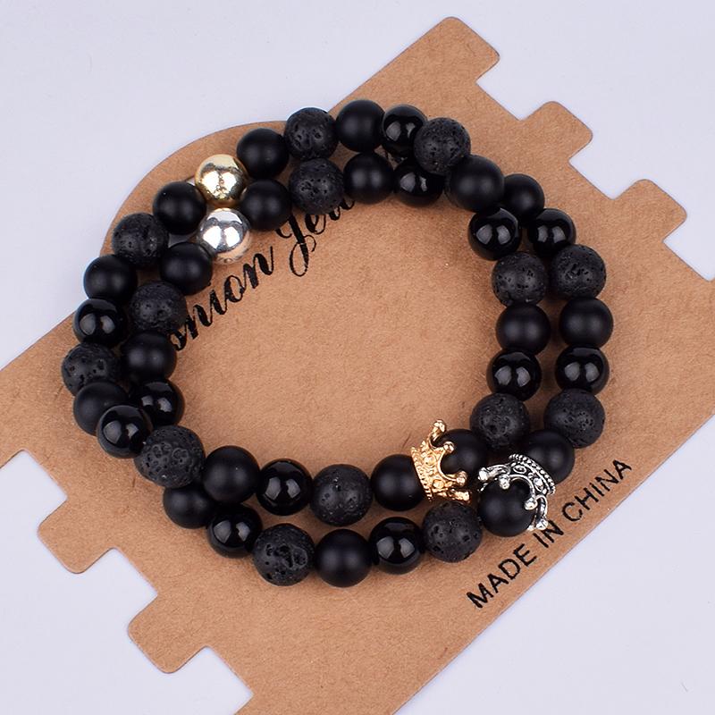 2pcs Charm Paired Bracelets Men Sets Crown Women's Bracelets Natural Stone Beads Wristband Couple Bracelet Gifts Friends Jewelry