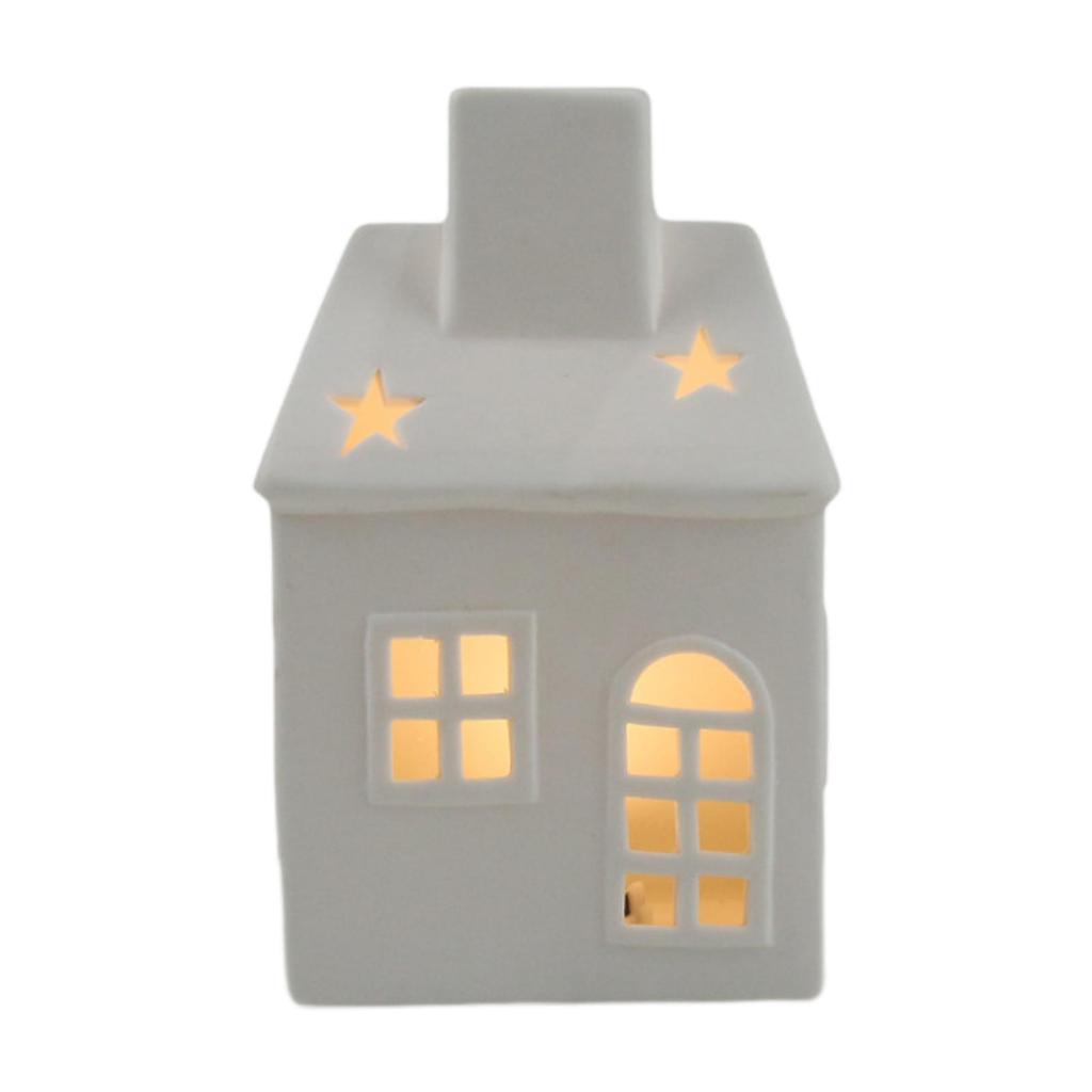 Ceramic Christmas Home Decorations Lighted Christmas House Figurine with Light Xmas Crafts Creative LED Hollow House