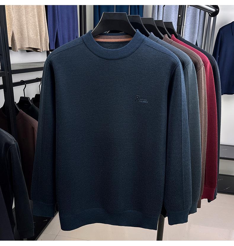 Men's Winter Thickened Velvet Knit Sweater - Warm, Versatile, Round Neck Base Layer for Casual Wear (Middle-aged & Elderly)