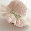 with Same Style Crossbody Bag Tulip Straw Sun Hat Korean Style Lace Brim Beach Cap  Baby