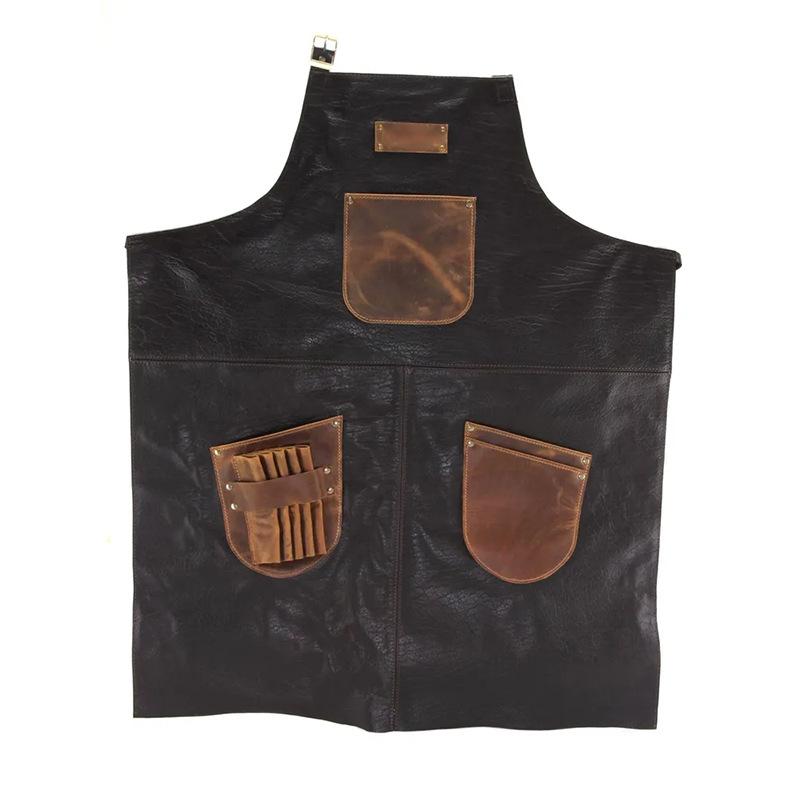 Pu Leather Apron Contrasting Color High-End Hairdresser Overalls Outdoor Barbecue Baking Waterproof And Oil-Proof Apron