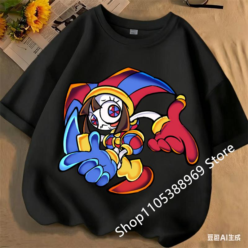 Children Short Sleeve T Shirts The Amazing Digital Circus Anime Cartoon Print Cotton Top Boys Girls Summer Casual Crew Neck Tees