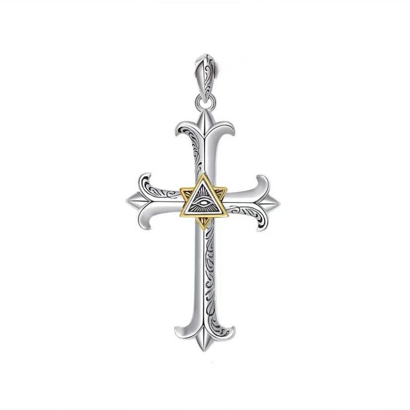 Titanium Steel Original Eye of God Cross Necklace Pendant Men Horus Full View Rome Fashion Retro Stylish Individual Eye of Providence Pendant