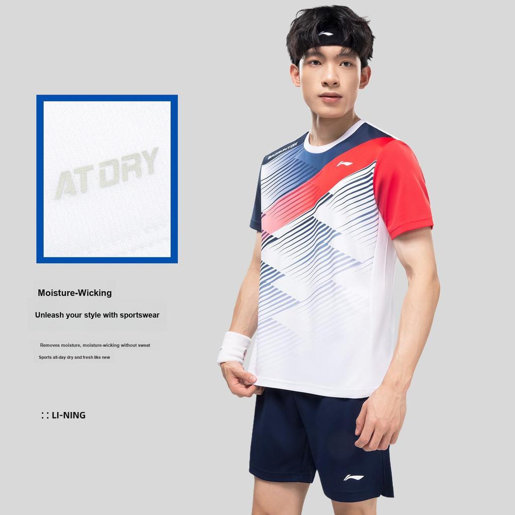 Li-Ning Comfortable Quick-Drying Breathable Badminton Training Match Versatile Short Sleeve Shorts Casual Sports Set Unisex Sports Set AATV097-1