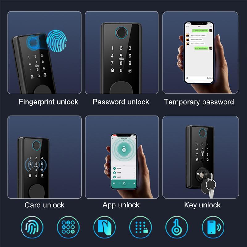 Smart Fingerprint Deadbolt Locks for Indoor Wooden Door Fingerprint/ Key/Password/IC Card Locks Deadbolt Automatic Latch Lock