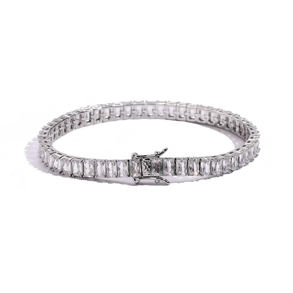 Fashion Hip Hop Jewelry Geometric 3*5mm Rectangular Zircon Tennis Bracelet Baguette CZ Tennis Bracelet for Women and Men