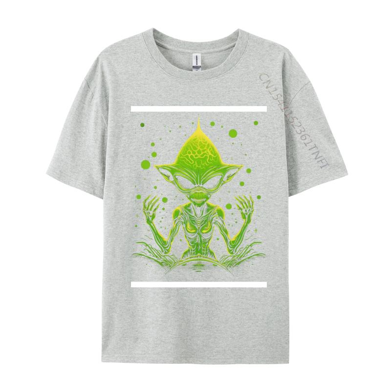 Happy Green Alien Tshirt Tops Shirts Retro Hip Hop Combed Cotton Men Top Tshirts Printed Tee Shirt Clothing