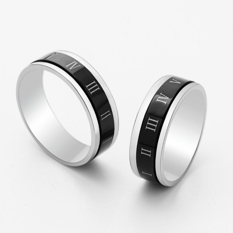 Trendy Rotatable Roman Numeral Titanium Steel Ring for Men & Women