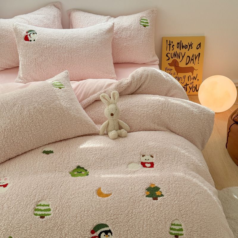 Thickened Milk Fleece Bed Four-Piece Set Of Flannel Bedding Three Pieces Of Fleece Coral Fleece Sheets