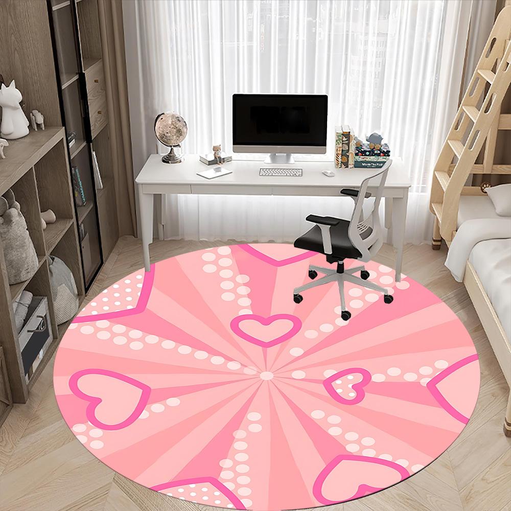 1pc Pink Hearts Pattern Office Round Rug, Carpet for Office, Gaming, Lightweight Round Floor Mat Yy260208008