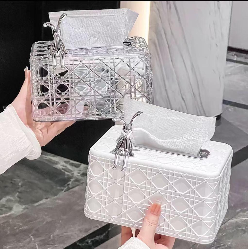 Light Luxury Rattan Tissue Box: Chic Square Design, Spring Lift, Ideal for Living Room & Bathroom Decor.