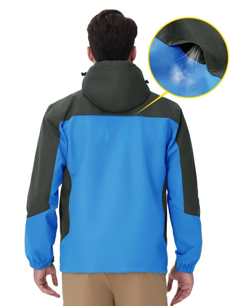 [Gopune] Men's Mountain Parka Outdoor Jacket, Windproof Water-Repellent Hiking Hooded Coat for Climbing Cycling Fishing, Spring Autumn Winter, Blue L