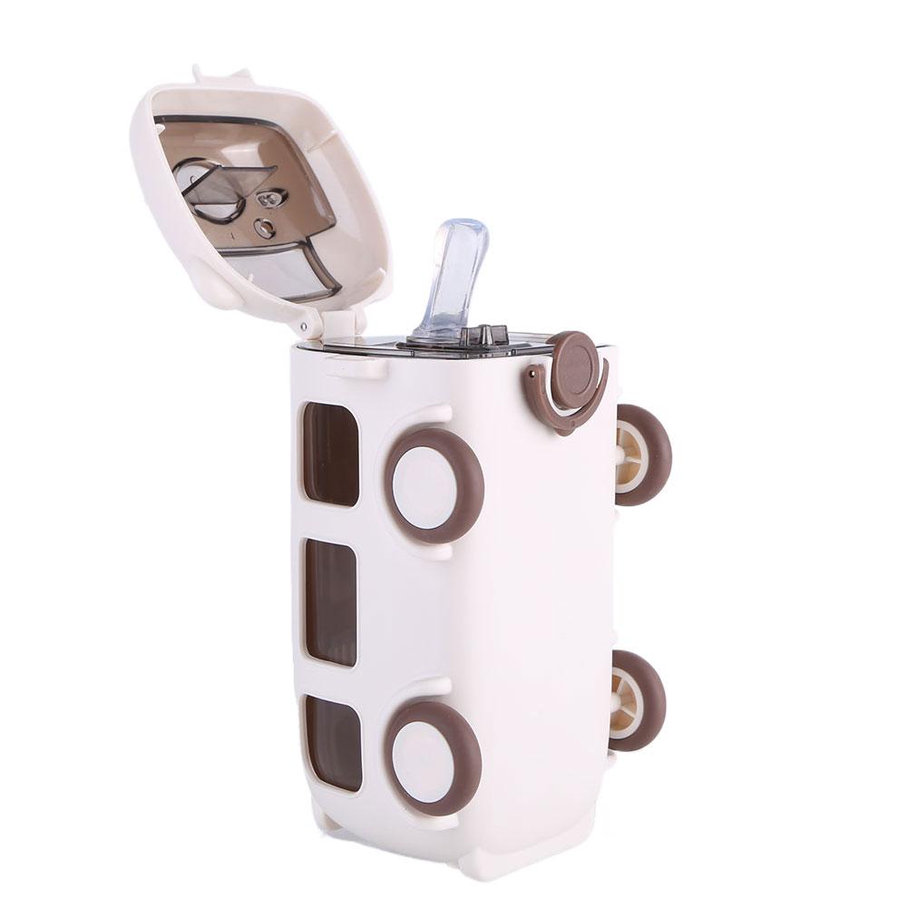 500ML Bus Shape Cartoon Water Cup with Movable Wheels & Strap Cute Car Water Bottle Leakproof for Home Travel