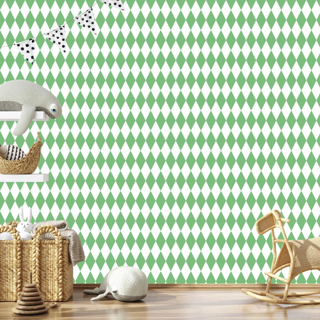 Harlequin Diamonds Wallpaper White and Green for Living Room and Bedroom 50x1000