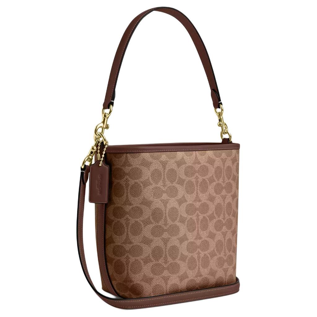 Coach City Bucket 17 Monogram Metal Logo Signature Coated Canvas Tote Shoulder Bag Small Women bags Brown CT800-IMXHE