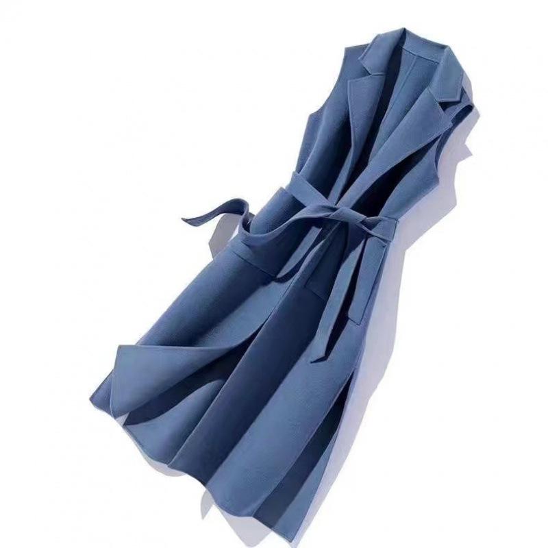 Women Lapel Long Waistcoat Sleeveless Belted Tie‑Waist Maxi Gilet Open Front Fall Winter Elegant Outer Vest Coat