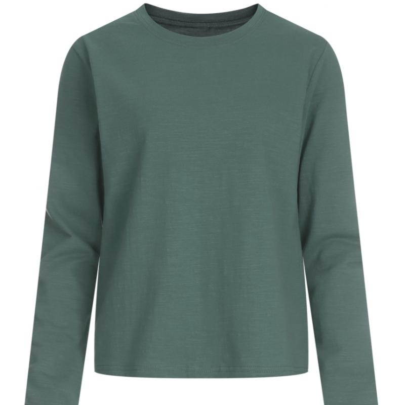 Shop Women Basic Semi Crop Round Neck Long Sleeve T shirT Dai Wsh 1153 whiTe