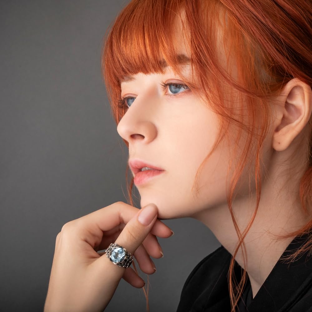 Artemis Classic Poseidon Silver Ring Silver Accessories for Men and Brand Silver 925 Silver Ring with Blue Topaz Ring, ACR0292, Women, Jewelry, Ring,