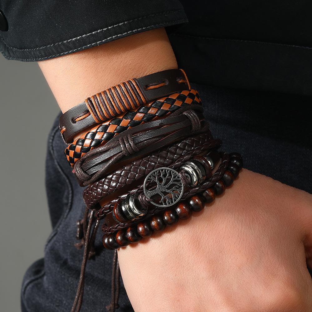 Retro Eenvoudige Heren Leren Armband Handgeweven Meerlaagse Leren Armband Armband