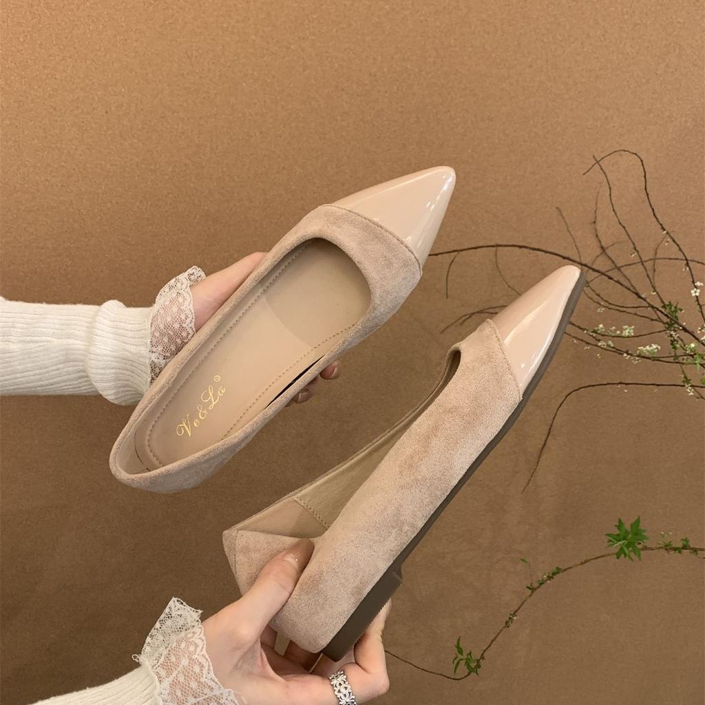 Niche high-end slope bottom pointed thick heel women's shoes spring and summer with skirts fashionable and comfortable splicing single shoes