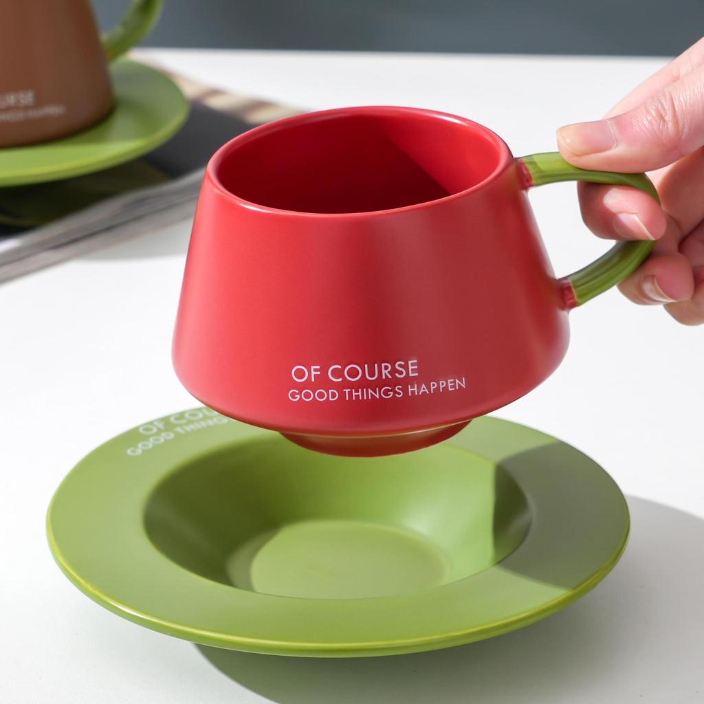 Nordic Contrasting Coffee Cup Saucer Set Tea Cup Office Mug High End Gift Ceramic Cup High Value Drinking Cup