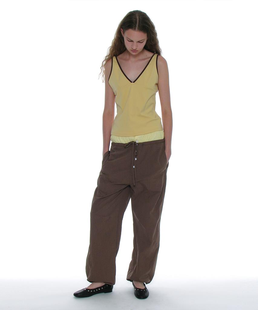 PARTIMENTO WOMEN Double Waist Parachute Pants_Brown