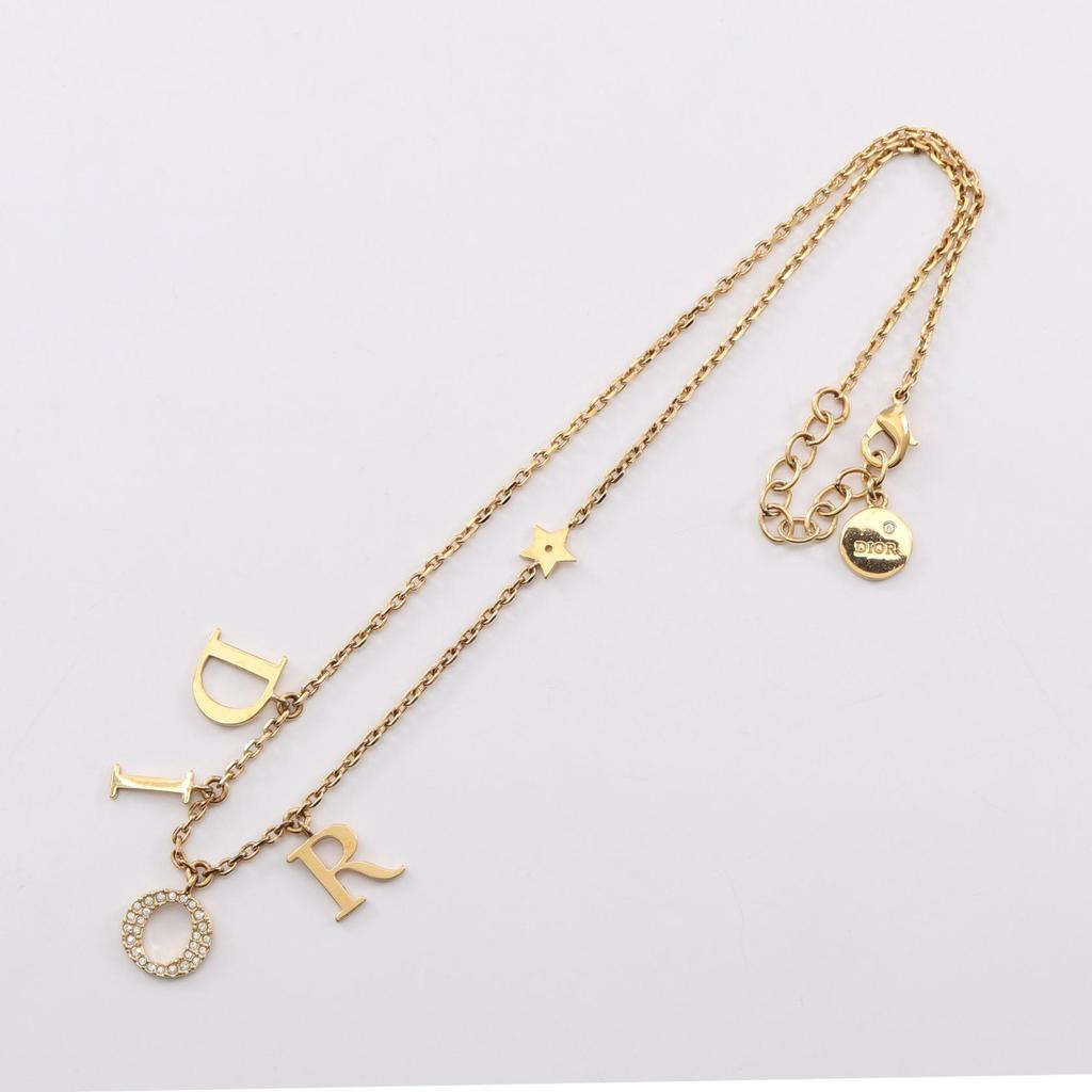 Used Dior DIOR Logo Necklace Gold Plated Rhinestone Gold Clear Used