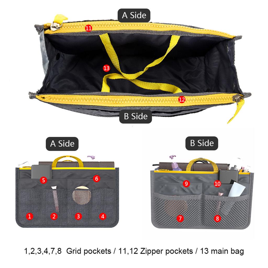Großer Kapazität Portemonnaie Organizer Nylon Mehrere Taschen Handtaschen Organizer mit Netzgitter Herren Damen Outdoor Reise Einlage