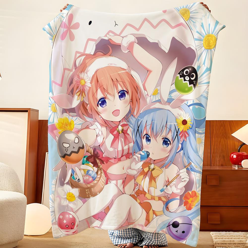 Anime I-Is t-the O-Order a-a R-Rabbit Throw Flannel Throw Blanket, Lightweight Cozy, Durable Washable cute Cool