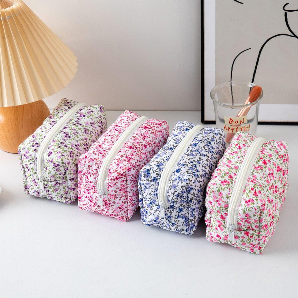 Soft Touch Floral Print Makeup Bag Large Capacity Portable Cosmetic Bag Multi-functional Toiletry Bag Women