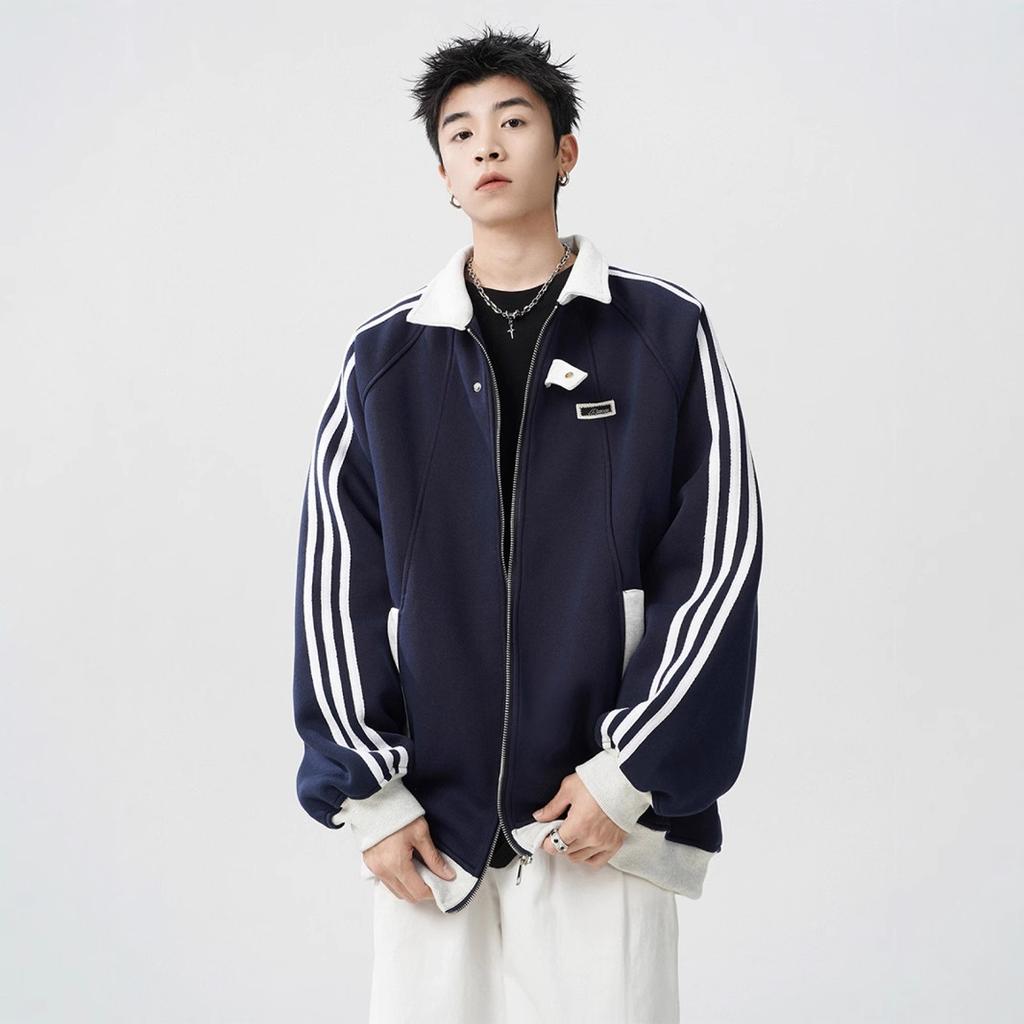 Striped Casual Cardigan Sweatshirt Men's Autumn and Winter New College Style Couple Versatile Sports Jacket Coat