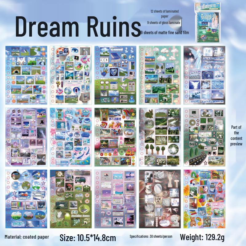 Dreamcore Style Journal & Phone Case Sticker Book for Language, Leisure & Collage Creations