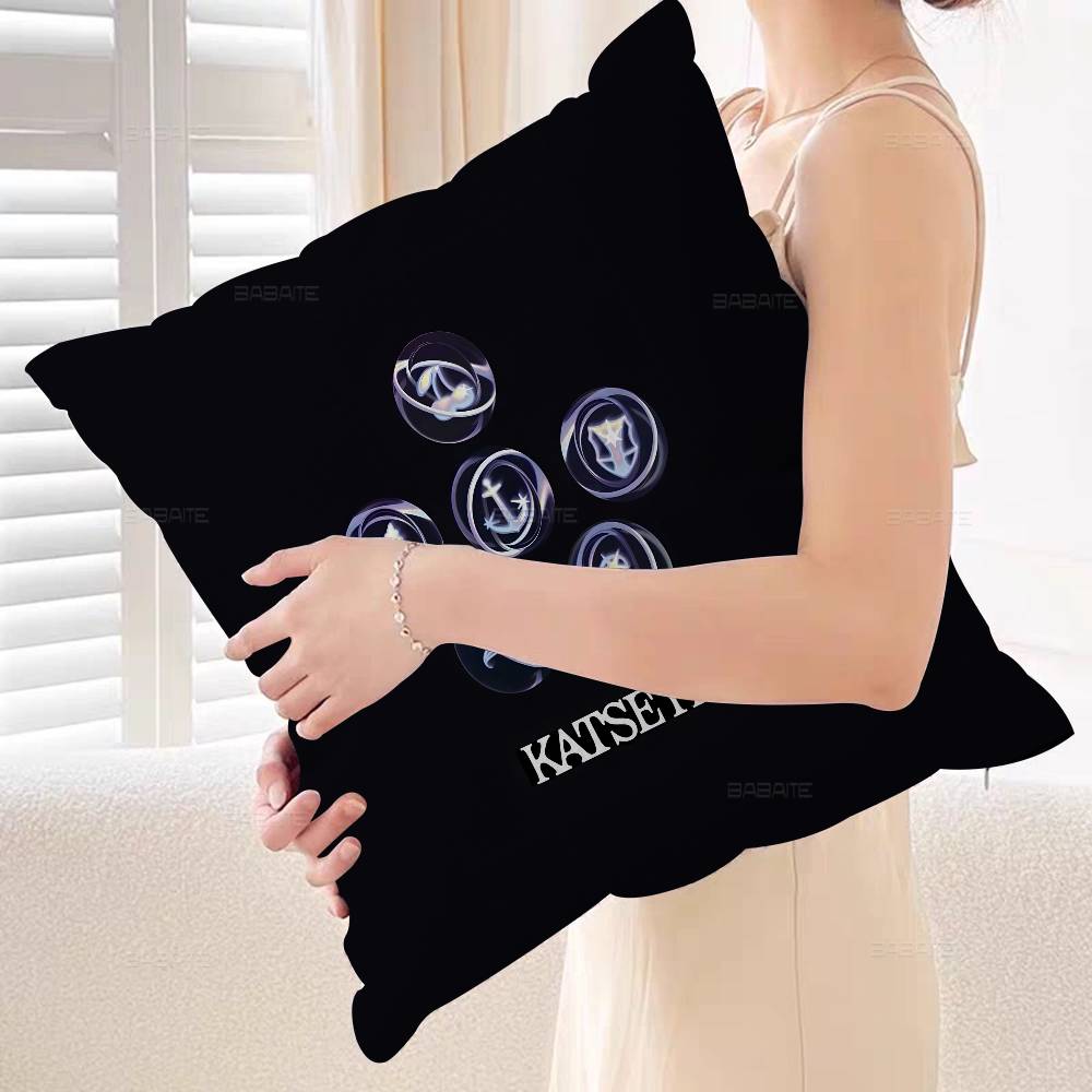 Korea Kpop Band K-Katseye Pillow Covers Cartoon Sofa Decorative Home Double-sided Printing Short Plush Cute Cushion Cover