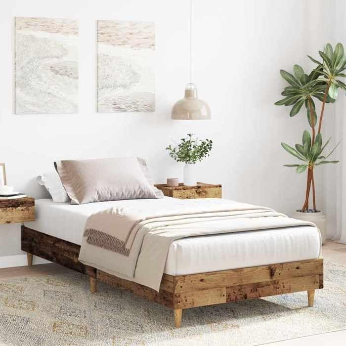VidaXL Cadre de lit sans matelas vieux bois 90x190 cm bois ingénierie, meuble de chambre à coucher, sommier, lit simple, 861091