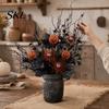 Reusable Halloween Decorations Artificial Branch with Pumpkin And Eyeball, Black Glitter Fake Twig Home Decor Maple Leaves for Gothic Vase Filler,