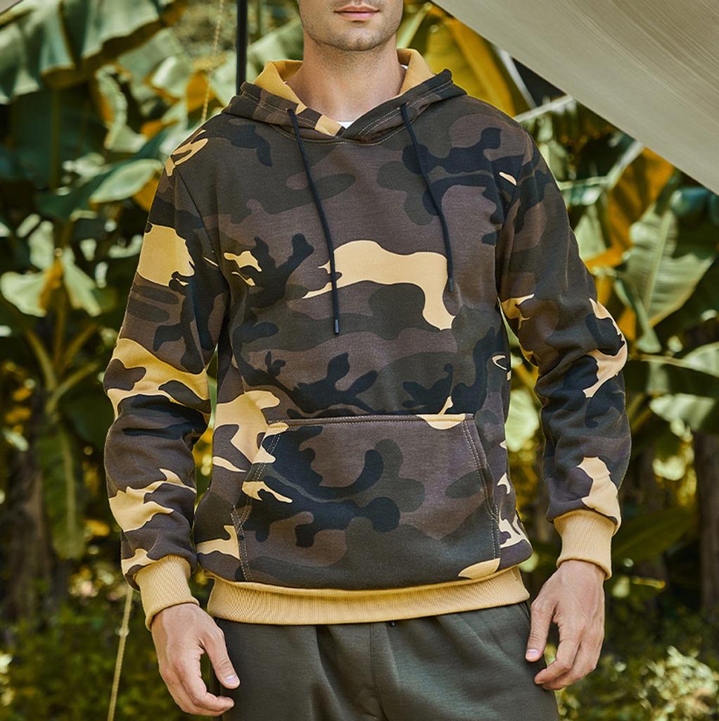 Men's Fashion Camouflage Sweatshirt Men's Drawstring Ribbed Closure Hoodie