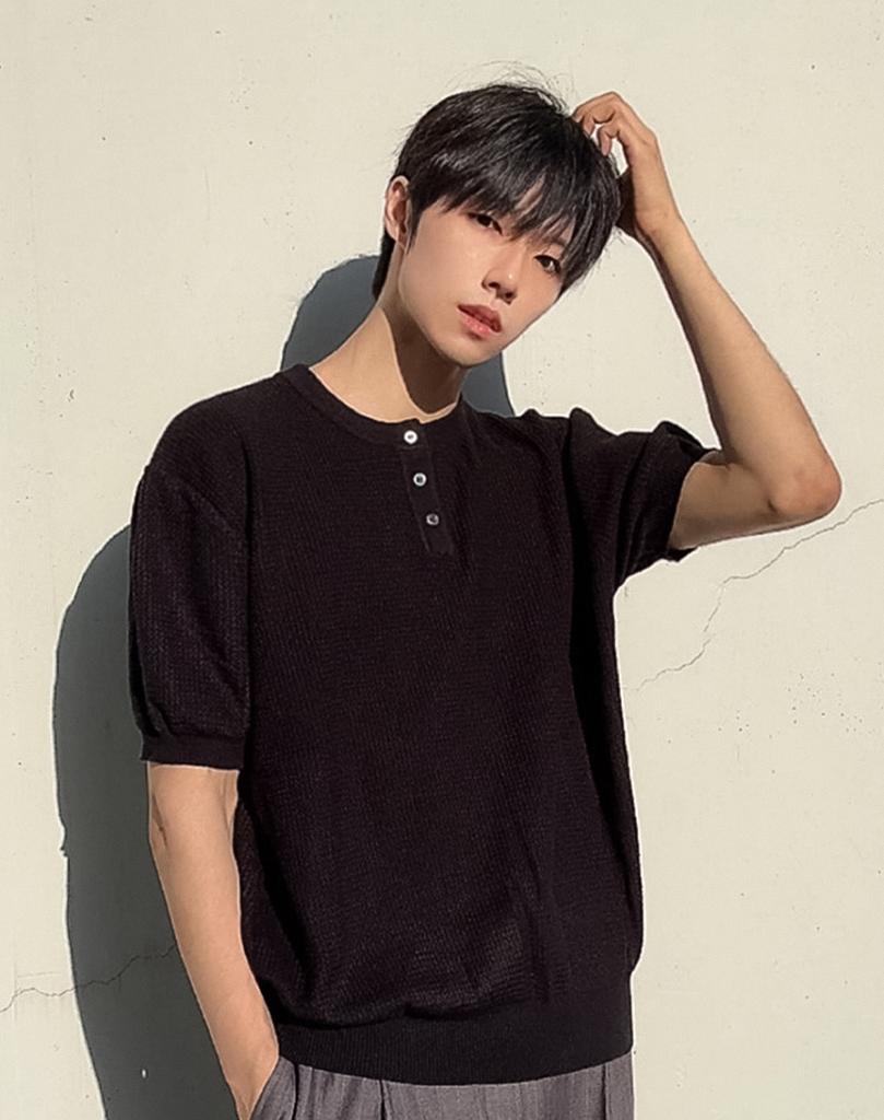 WORK ON BODY OFF Easyon Semi-Overfit Henley Neck / Round Short Sleeve Knit (6 Colors) (Type C)