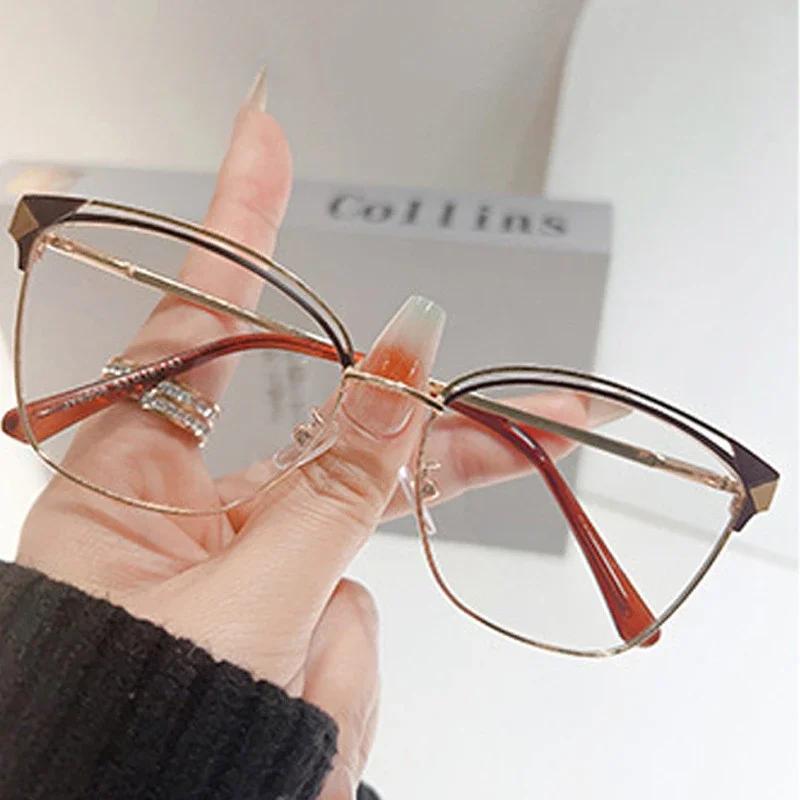 

Fashion Cat Eye Anti Blue Light Glasses Women Men Half Square Hollow Frame Computer Reading Eyewear Oversized Optical Flat light